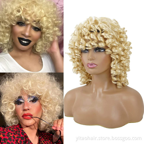 613 Blonde Wholesale Short Afro Curly Kinky Wig Fulffy Wave Synthetic Hair Wigs for Black Women  Blonde Short Curly Wigs